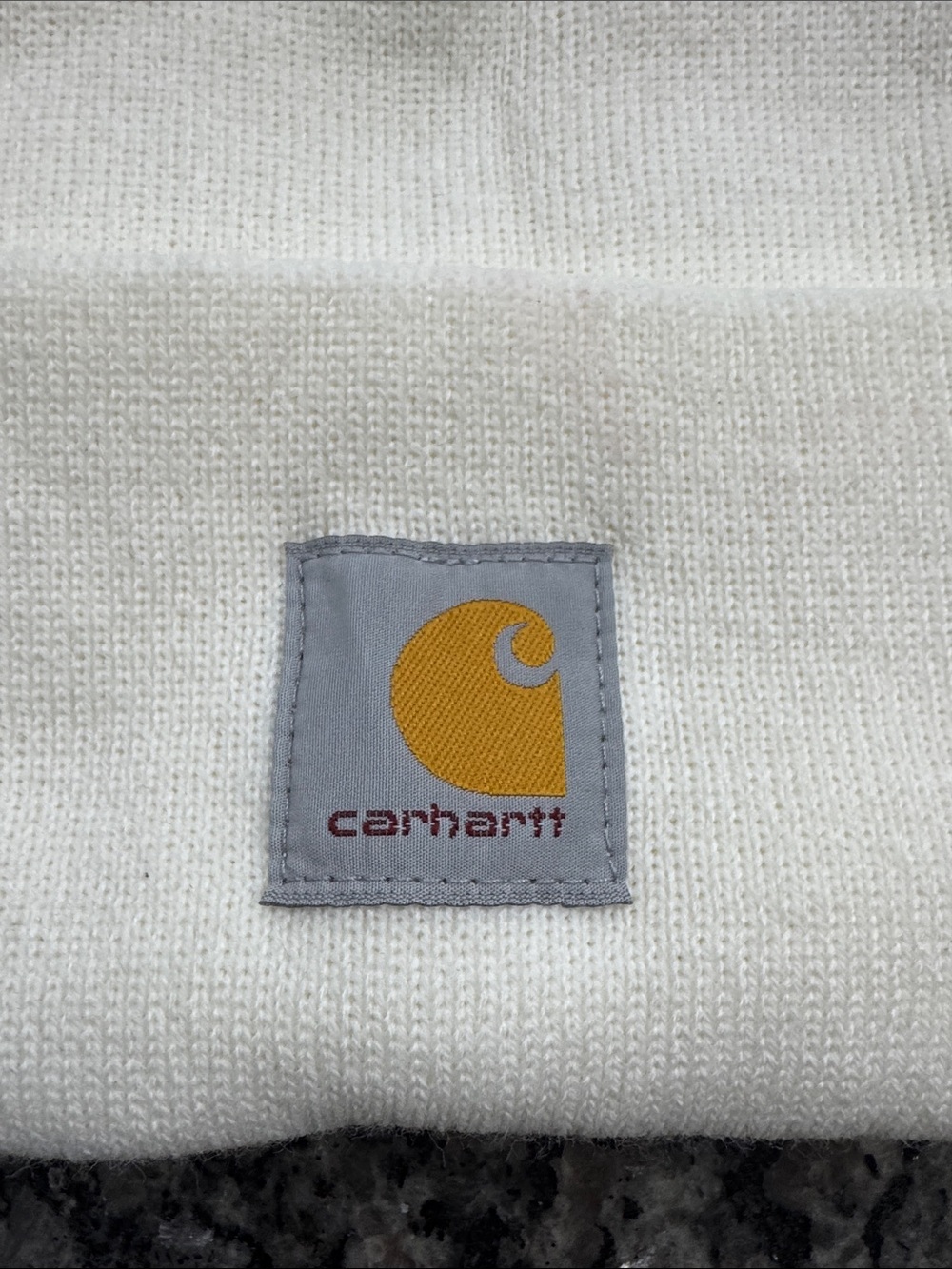 Carhartt Off-White Knit Cuffed Beanie with Logo Patch - Picture 2 of 5